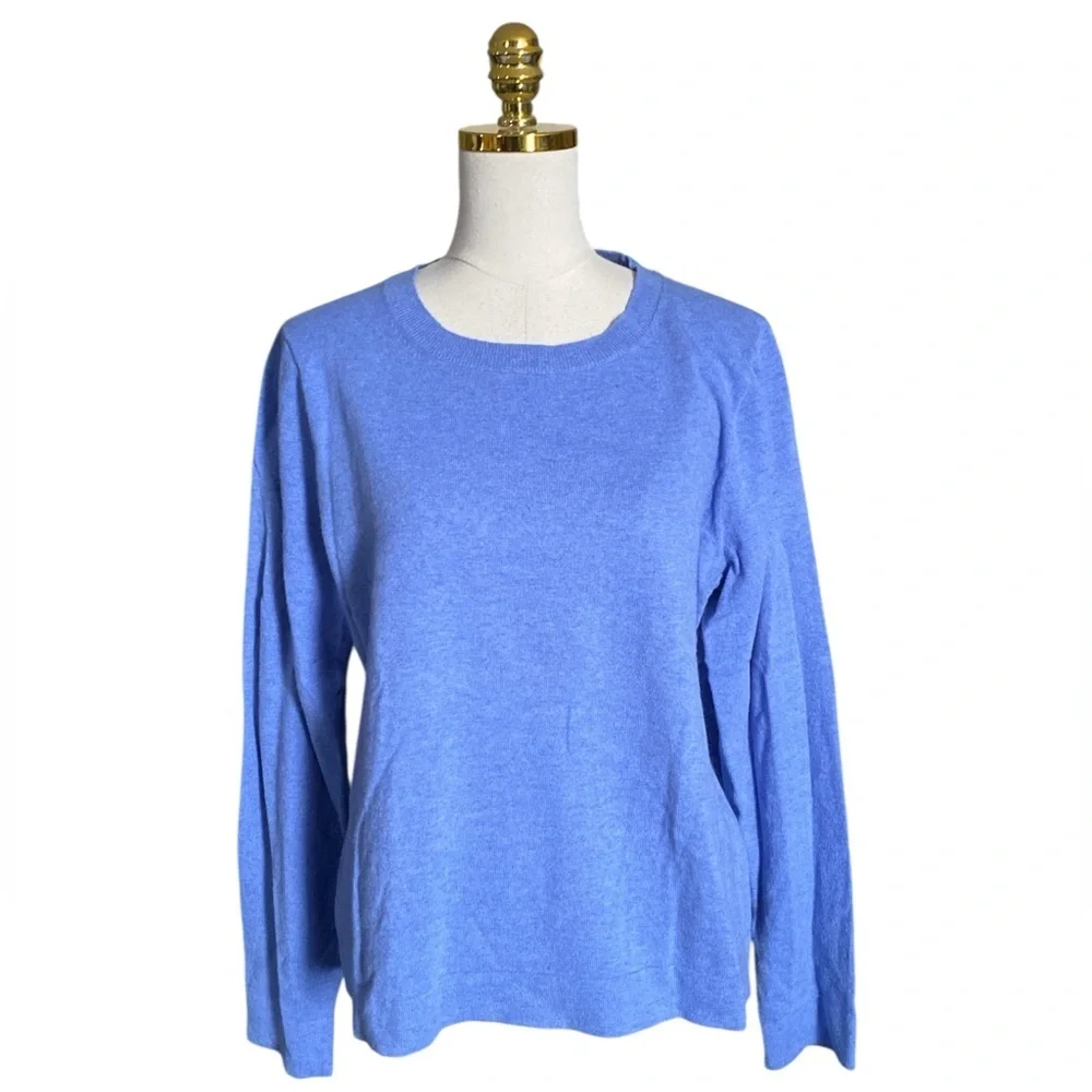 J. Crew Women’s Blue Cotton Merino Wool Blend Teddie Crewneck Sweater Size XL